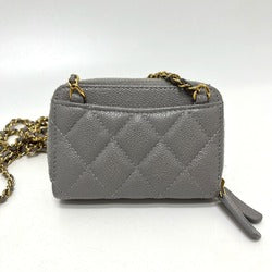 CHANEL AP2308 Matelassé Chain Wallet/Coin Case Shoulder Bag, Caviar Leather, Women's, Gray