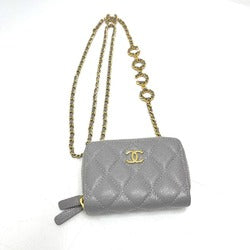 CHANEL AP2308 Matelassé Chain Wallet/Coin Case Shoulder Bag, Caviar Leather, Women's, Gray