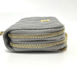 CHANEL AP2308 Matelassé Chain Wallet/Coin Case Shoulder Bag, Caviar Leather, Women's, Gray