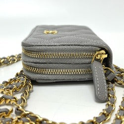 CHANEL AP2308 Matelassé Chain Wallet/Coin Case Shoulder Bag, Caviar Leather, Women's, Gray