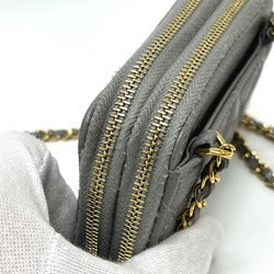 CHANEL AP2308 Matelassé Chain Wallet/Coin Case Shoulder Bag, Caviar Leather, Women's, Gray